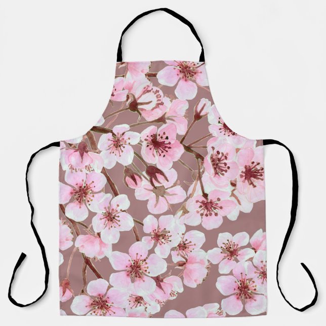Watercolor seamless pattern made of cherry blossom apron (Front)