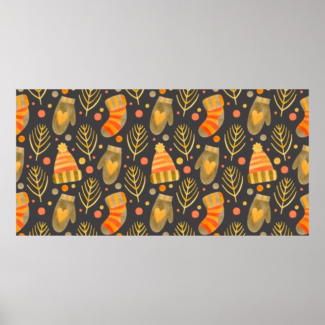 Watercolor seamless pattern new year, merry christ poster (Front)