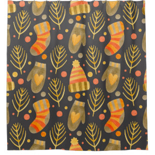 Watercolor seamless pattern new year, merry christ shower curtain