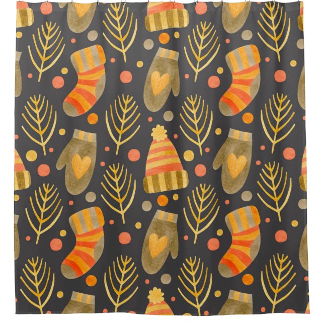Watercolor seamless pattern new year, merry christ shower curtain (Front)