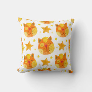 Watercolor seamless pattern of cat faces and stars cushion