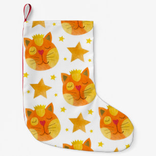 Watercolor seamless pattern of cat faces and stars small christmas stocking