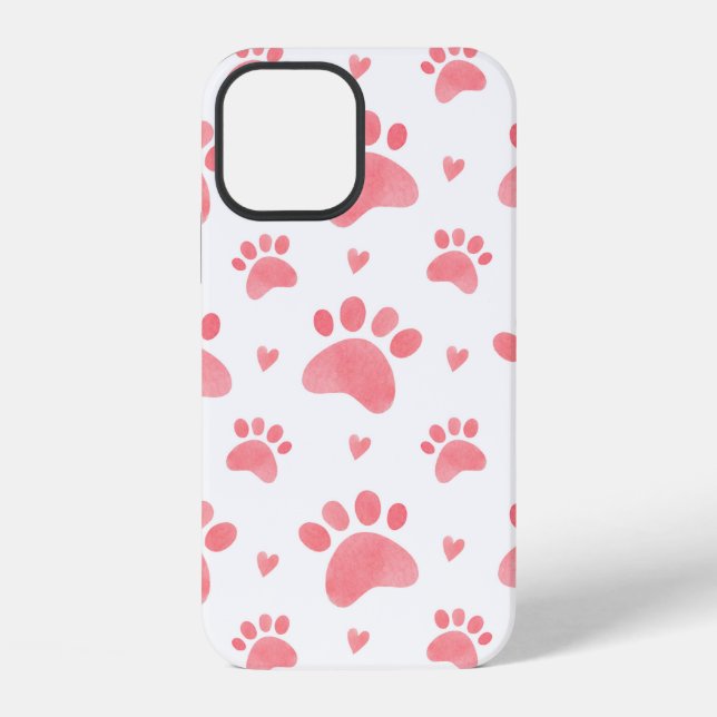 Watercolor seamless pattern of cat paws iPhone case (Back)