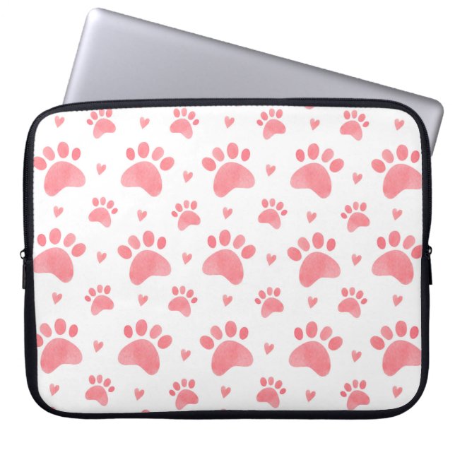 Watercolor seamless pattern of cat paws laptop sleeve (Front)