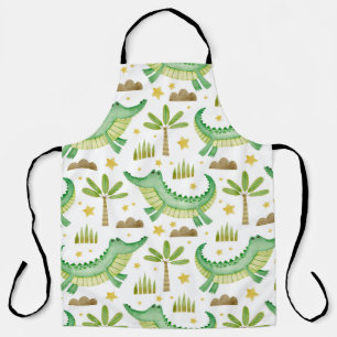 Watercolor seamless pattern of crocodile palm tree apron