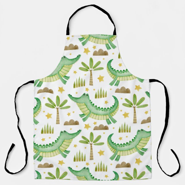 Watercolor seamless pattern of crocodile palm tree apron (Front)