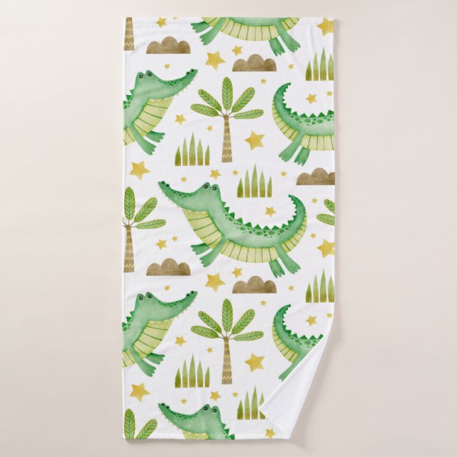 Watercolor seamless pattern of crocodile palm tree bath towel (Bath Towel)