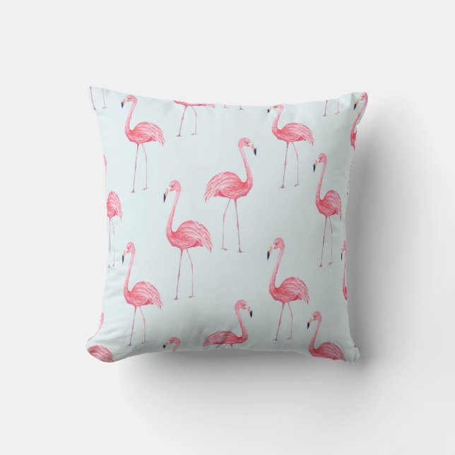 Watercolor seamless pattern of flamingo on pastel  cushion (Front)