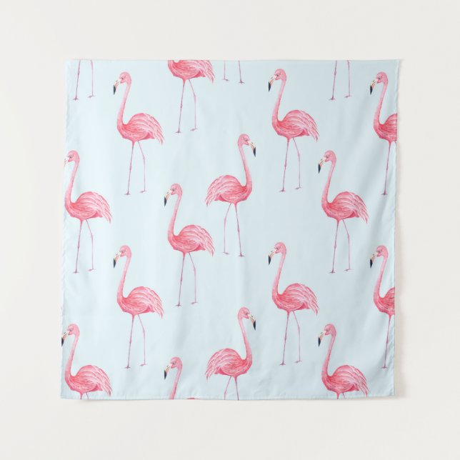 Watercolor seamless pattern of flamingo on pastel  tapestry (Front)