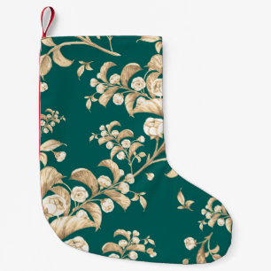 Watercolor seamless pattern of flowering branches, small christmas stocking