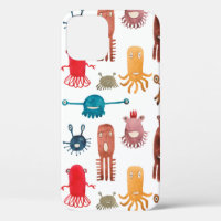 Watercolor seamless pattern of funny monsters and