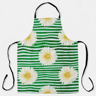 Watercolor seamless pattern of green stripes and c apron