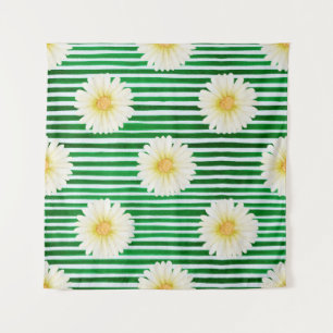 Watercolor seamless pattern of green stripes and c tapestry