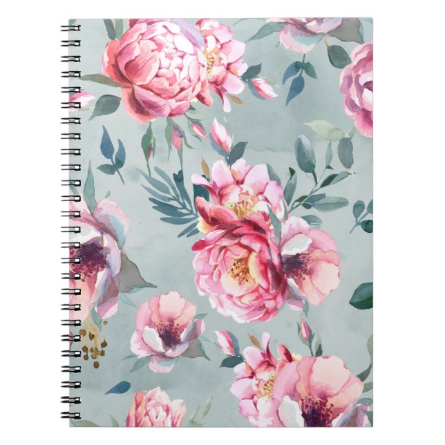 Watercolor seamless pattern of peony and blosom fl notebook (Front)
