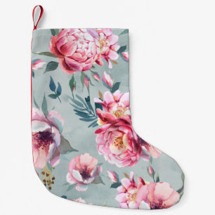 Watercolor seamless pattern of peony and blosom fl small christmas stocking