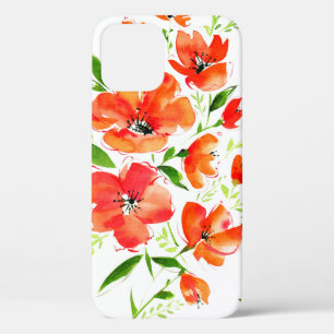Watercolor seamless pattern orange poppies flowers iPhone 12 case