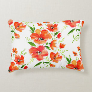 Watercolor seamless pattern orange poppies flowers decorative cushion