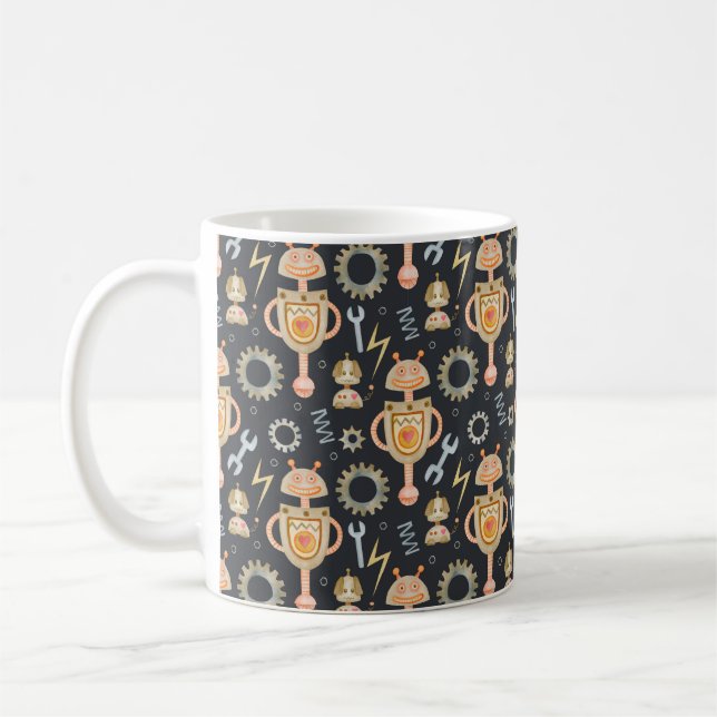 Watercolor seamless pattern robots coffee mug (Left)