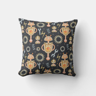 Watercolor seamless pattern robots cushion