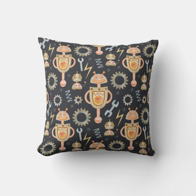 Watercolor seamless pattern robots cushion (Front)