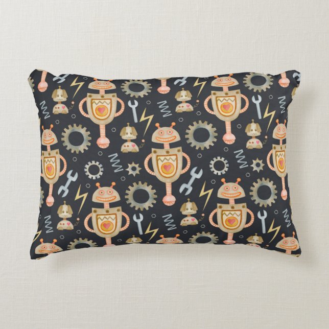 Watercolor seamless pattern robots decorative cushion (Front)