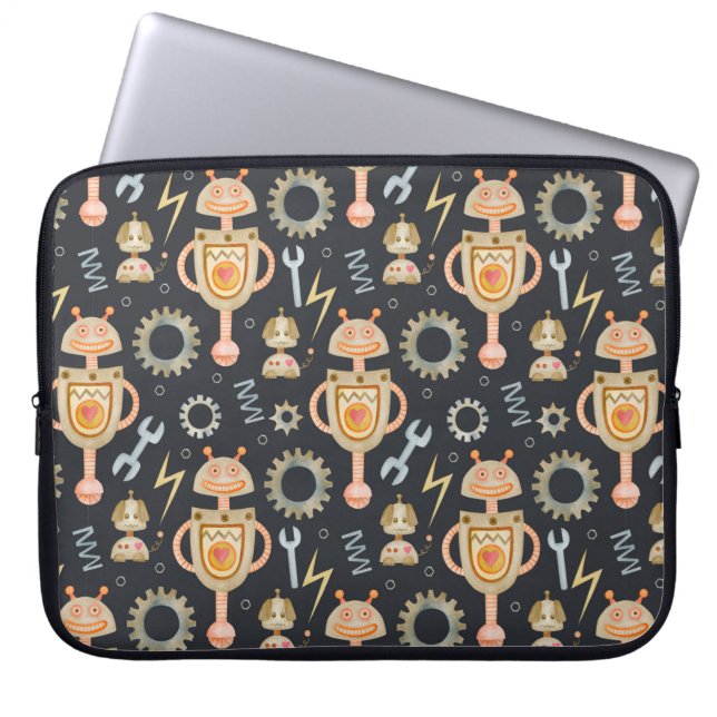 Watercolor seamless pattern robots laptop sleeve (Front)