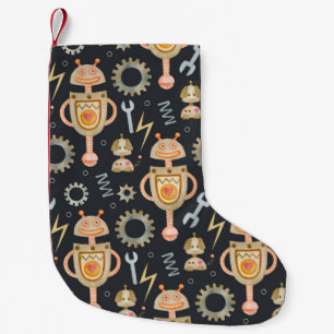 Watercolor seamless pattern robots small christmas stocking