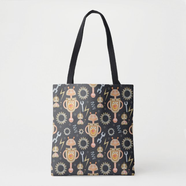 Watercolor seamless pattern robots tote bag (Front)