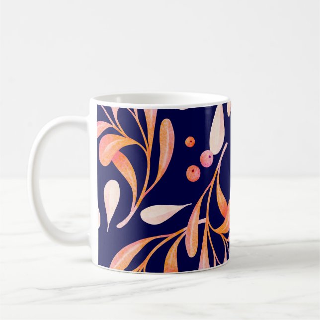 Watercolor seamless pattern. Rustic botanical dark Coffee Mug (Left)