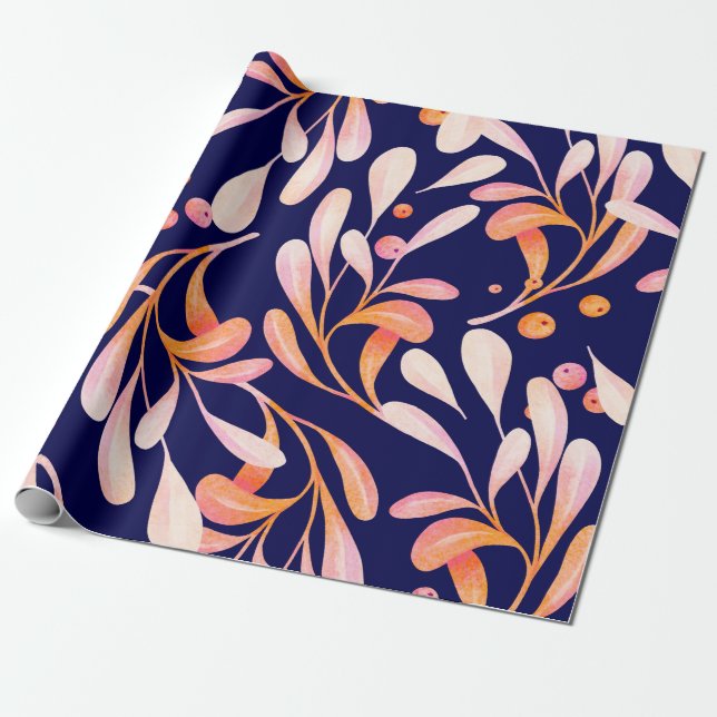 Watercolor seamless pattern. Rustic botanical dark Wrapping Paper (Unrolled)