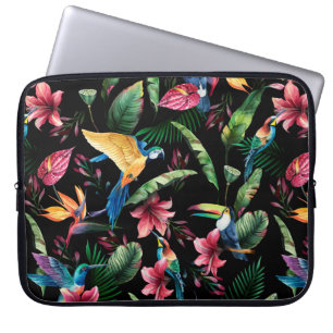 Watercolor seamless pattern, tropical birds, touca laptop sleeve