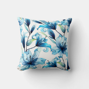 Watercolor seamless pattern with blue lilies cushion