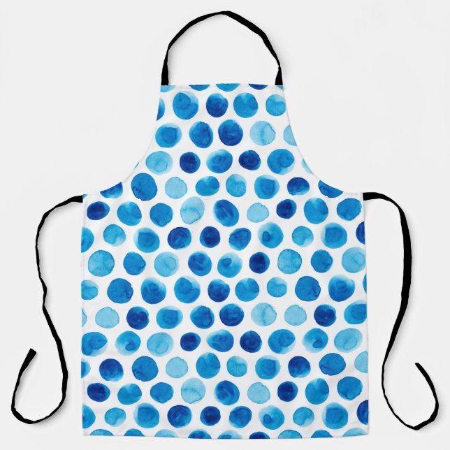 Watercolor seamless pattern with blue polka dots apron (Front)