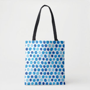 Watercolor seamless pattern with blue polka dots tote bag