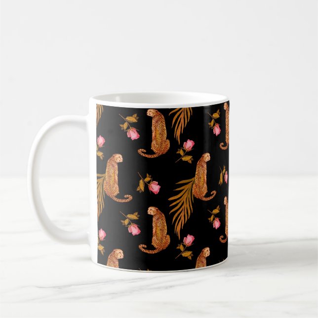 Watercolor seamless pattern with cheetahs coffee mug (Left)