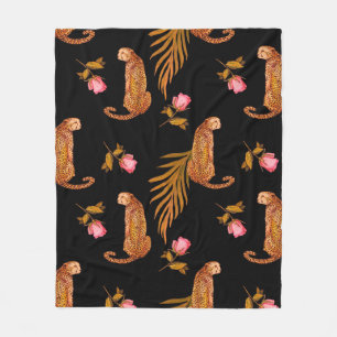 Watercolor seamless pattern with cheetahs fleece blanket