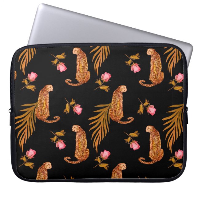 Watercolor seamless pattern with cheetahs laptop sleeve (Front)