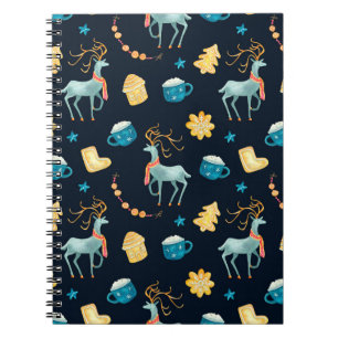 Watercolor seamless pattern with christmas deers g notebook