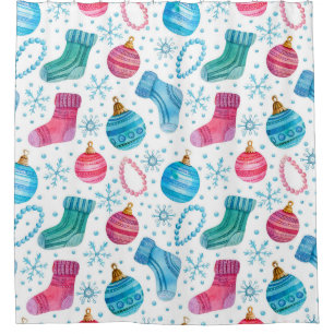 Watercolor seamless pattern with Christmas stockin Shower Curtain