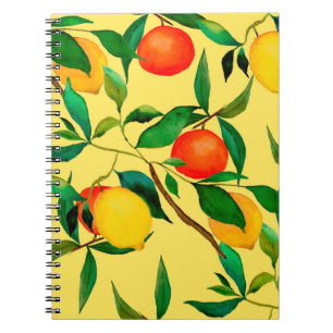 Watercolor seamless pattern with citrus fruits. notebook