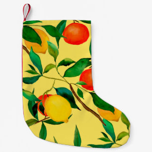 Watercolor seamless pattern with citrus fruits. small christmas stocking