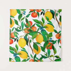 Watercolor seamless pattern with citrus fruits. tapestry