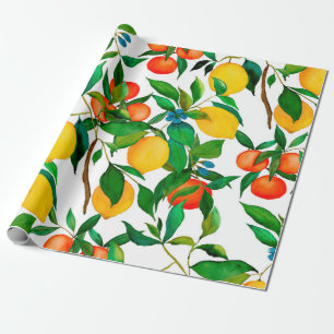 Watercolor seamless pattern with citrus fruits. wrapping paper