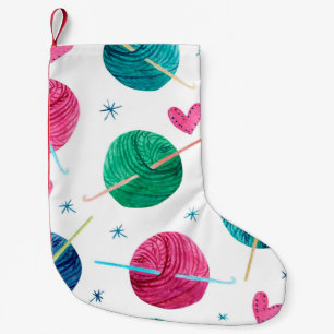 Watercolor seamless pattern with colourful balls o small christmas stocking