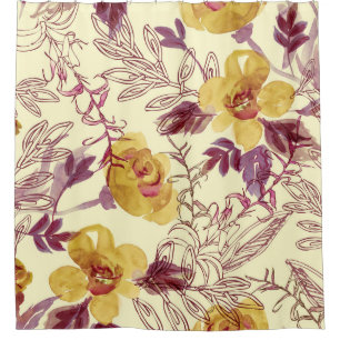 Watercolor Seamless Pattern with Contoured Element Shower Curtain