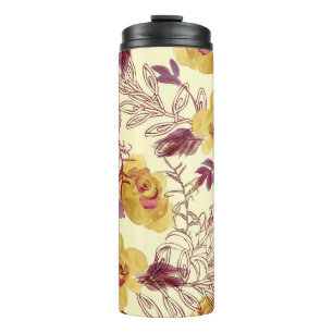 Watercolor Seamless Pattern with Contoured Element Thermal Tumbler
