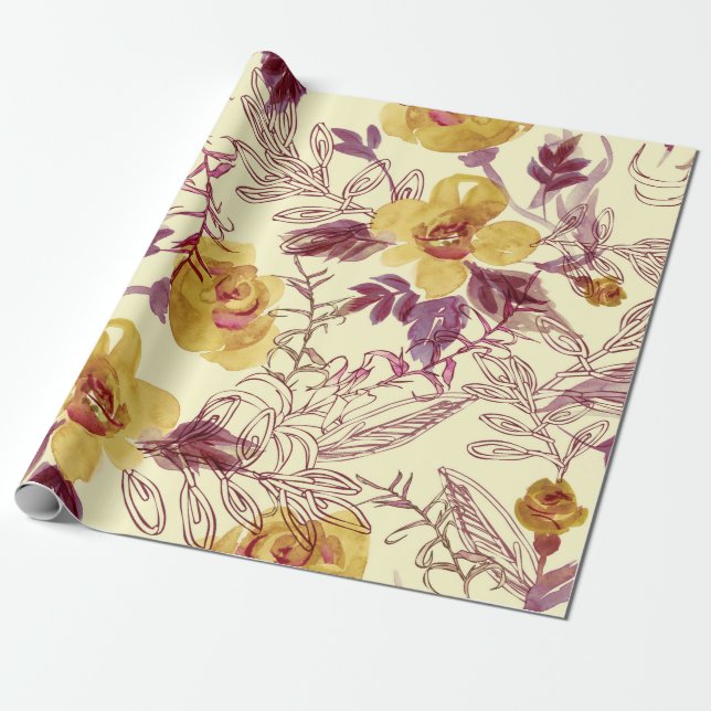 Watercolor Seamless Pattern with Contoured Element Wrapping Paper (Unrolled)