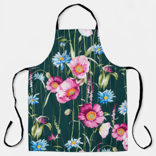 Watercolor seamless pattern with corn poppy flower apron