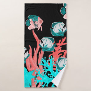 Watercolor seamless pattern with exotic fish on co bath towel