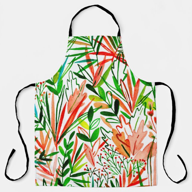 Watercolor seamless pattern with exotic leaves and apron (Front)